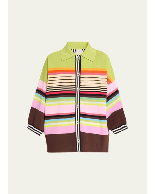 Christopher John Rogers Multicolor Striped Oversized Convertible Polo Sweater