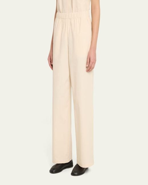 Lafayette 148 New York Blue Riverside Wide-Leg Organic Cotton Poplin Pants