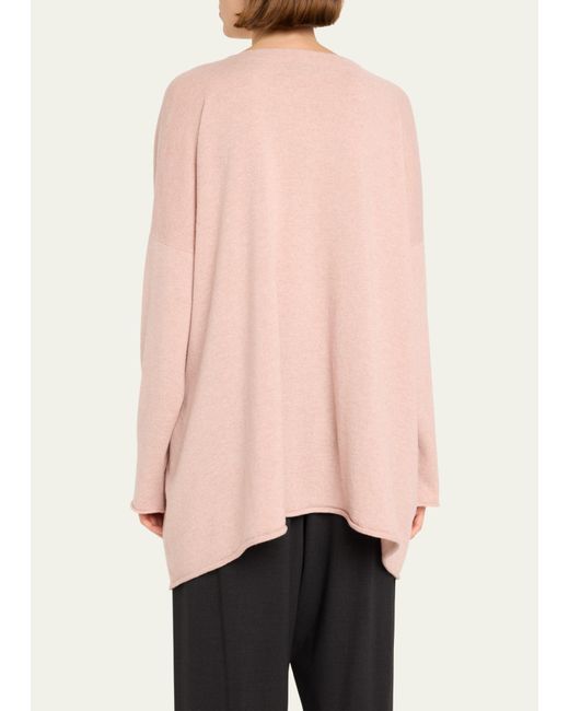 Eskandar Pink A-line V-neck Sweater (long Length)