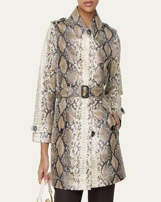 Burberry Natural Stonehaven Python-Print Coated Short Car Coat
