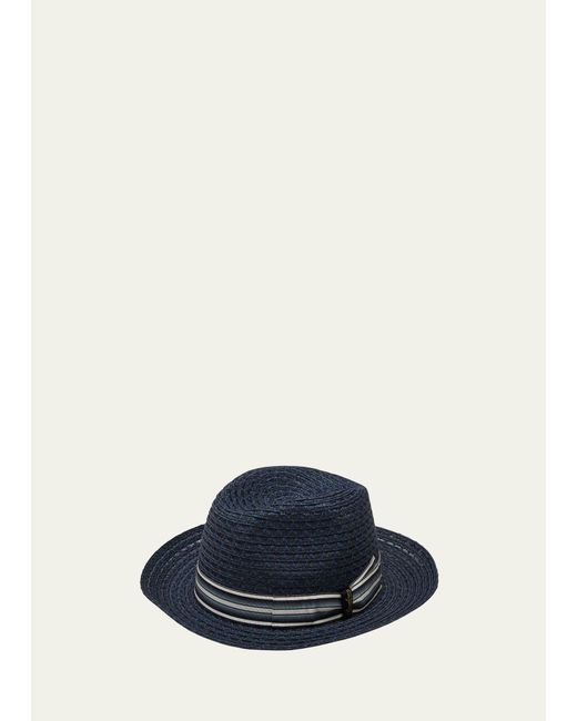 Borsalino Blue Hemp-cotton Woven Fedora Hat for men