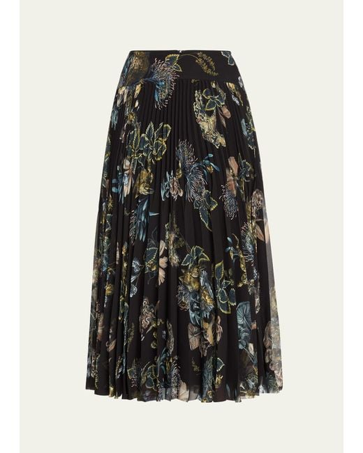 Jason Wu Black Forest Floral Pleated Chiffon Skirt