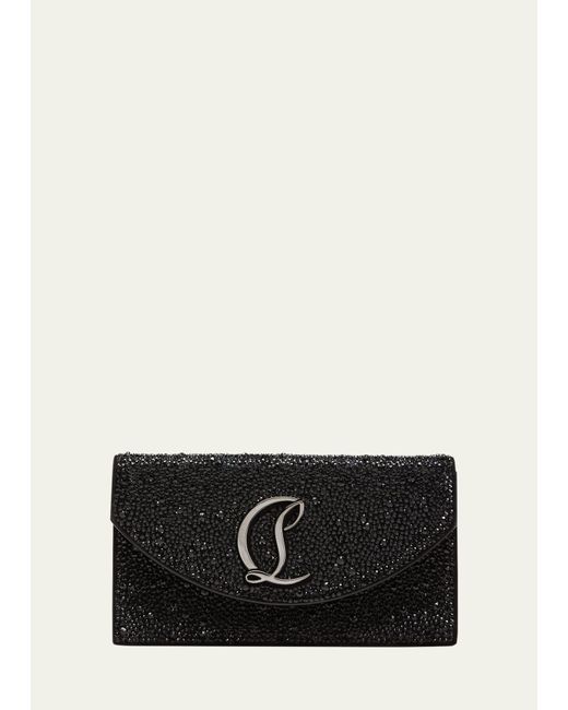Christian Louboutin Black Loubi54 Small Wallet On Chain In Strass