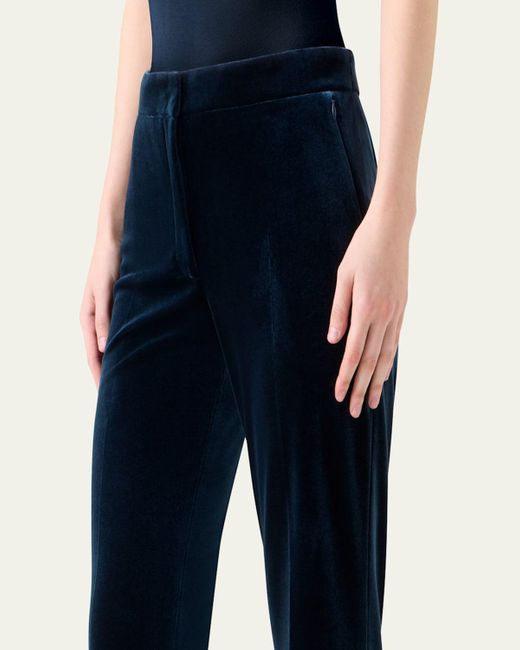 Akris Blue Carl Techno Velvet Stretch Straight-Leg Pants