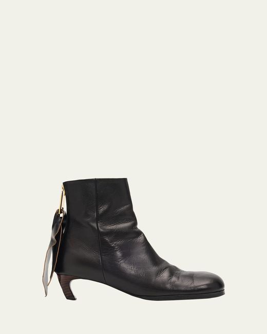 Sacai Black Puller Leather Ankle Booties