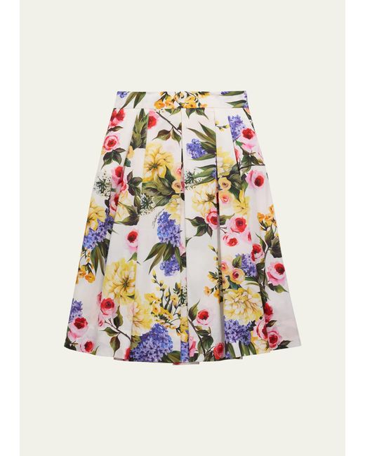 Dolce & Gabbana Gray Girl's Flower Power Floral-print Pleated Skirt