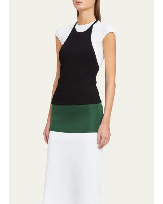 Ferragamo White Colorblock Layered Cap-sleeve Midi Dress
