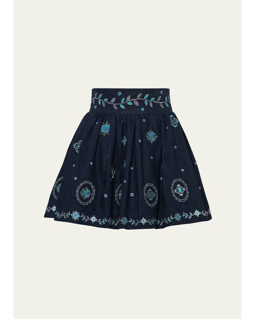 Agua Bendita Blue Nori Relicario Embroidered Linen Mini Skirt