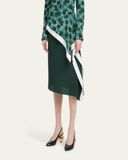 Ferragamo Green Painted Block Asymmetric Silk Skirt
