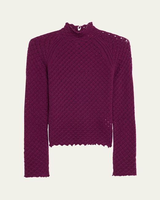 Chloé Purple Pointelle Turtleneck Wool Cashmere Top