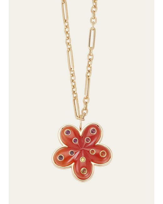 Brent Neale White 18k Carved Carnelian Flower Necklace