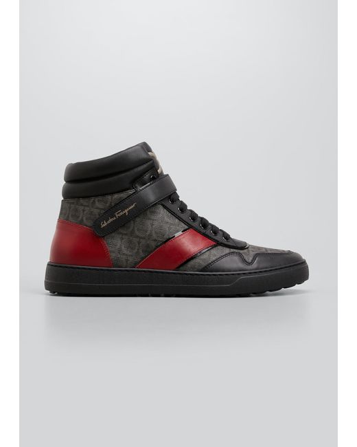 Ferragamo Black Noe Gancini Leather High-top Sneakers for men