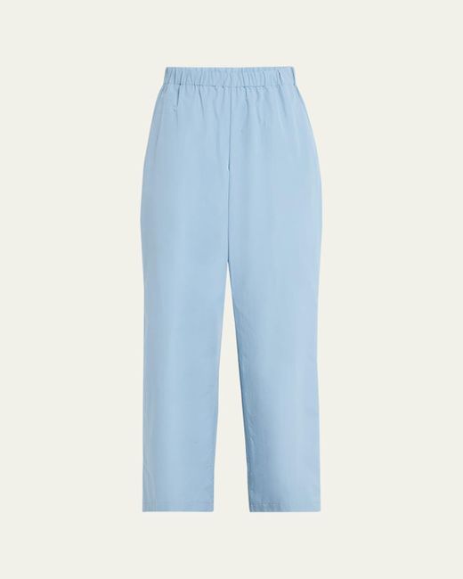 Lafayette 148 New York Blue Riverside Wide-Leg Organic Cotton Poplin Pants