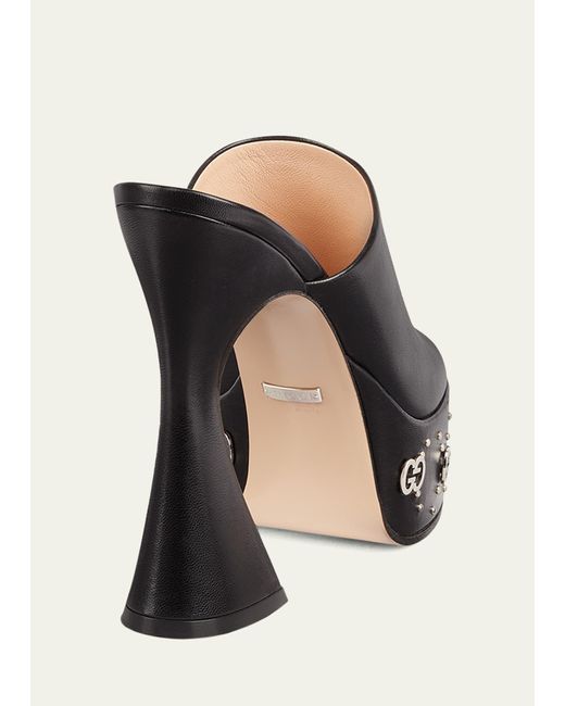 Gucci Black 115mm Janaya Platform Leather Slide Sandals