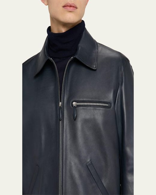 Berluti Blue Full-Zip Leather Jacket for men