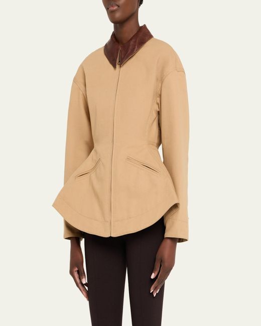 Alexander McQueen Natural Waisted Canvas Full-Zip Jacket With Lambskin Collar