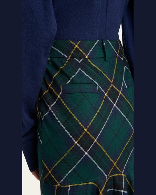 Alexander McQueen Green Tartan-Print Fit-&-Flare Midi Skirt
