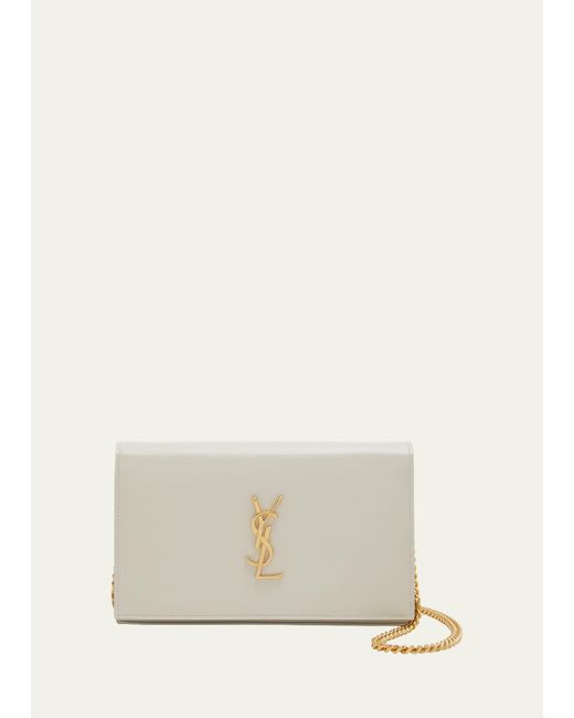 Saint Laurent Natural Kate Medium Ysl Wallet On Chain In Croc Embossed Leather
