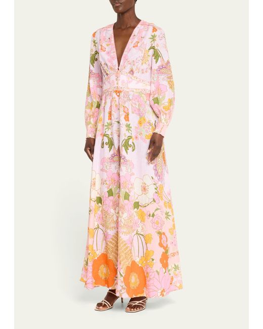 Camilla Pink Button-front Linen Maxi Dress With Shaped Waistband