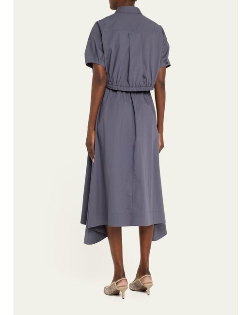 Brunello Cucinelli Purple Light-weight Shirtdress With Fitted Waist And Monili Loop Detail
