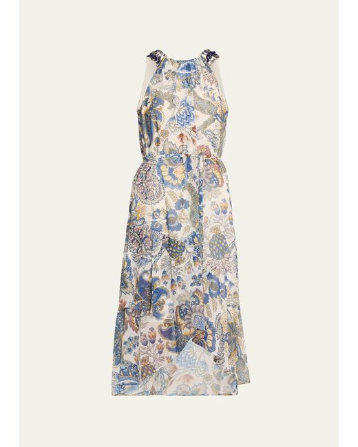 Kobi Halperin White Allison Beaded Floral-print Midi Dress