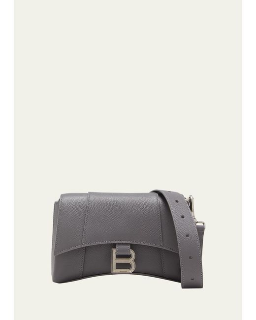 Balenciaga Gray Downtown B-logo Leather Crossbody Bag for men