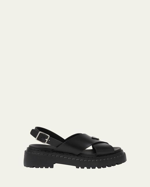 Prada Women's Black Soft Rubber Crisscross Strap Sandals