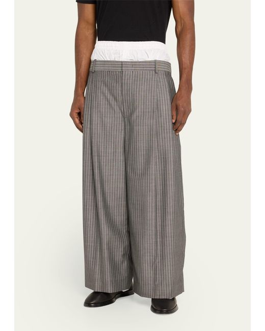 Hed Mayner Gray Pinstripe Wool Boxer Trousers for men