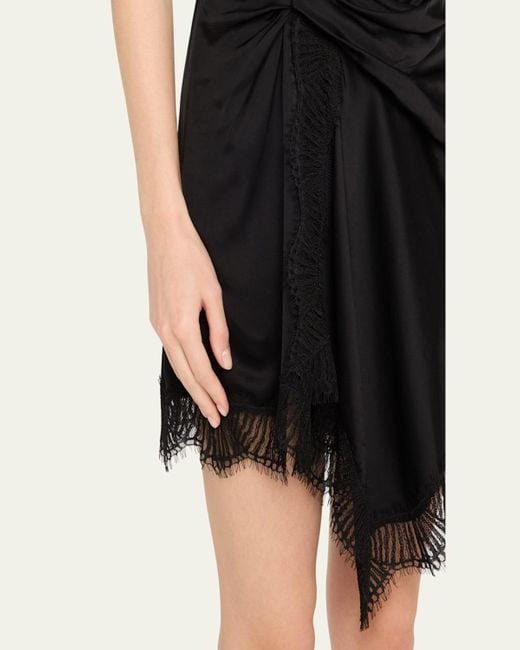 A.L.C. Black Dion Draped Lace-Trim Satin Mini Dress