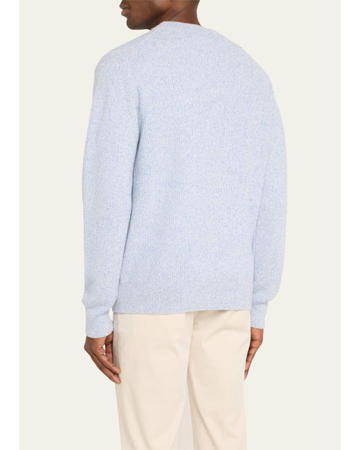 Bergdorf Goodman Blue Watercolor Twist Cashmere Crewneck Sweater for men
