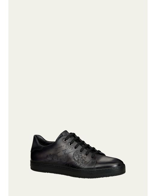 Berluti Black Playtime Scritto Leather Low-top Sneakers for men