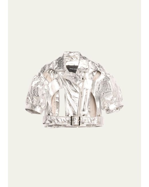 Simone Rocha Natural Cropped Cutout Puff-sleeve Leather Jacket