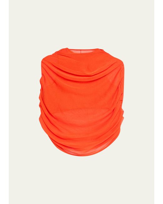 Brandon Maxwell Orange The Lyra Shirred Knit Top