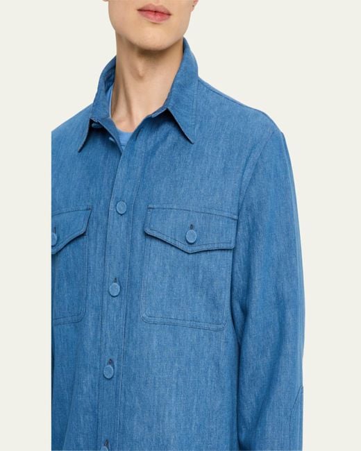 Gabriela Hearst Blue Everly Recycled Cotton-Linen Overshirt for men