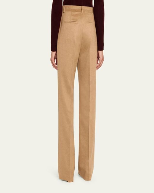 Max Mara Natural Carbone Pleated Wool Straight-Leg Trousers
