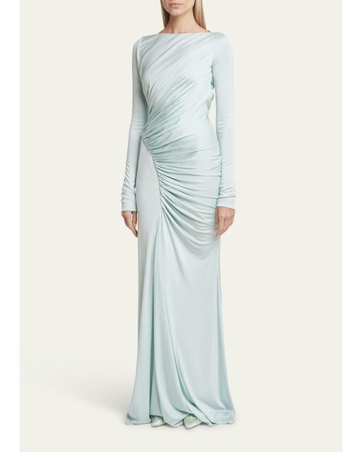 Givenchy Blue Long Sleeve Side Draped Dress