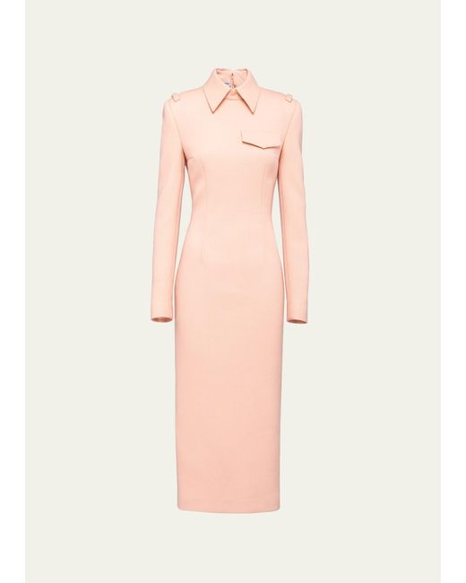 Prada Pink Long-sleeve Wool Sheath Midi Dress