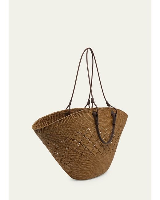 Loewe Natural X Paula's Ibiza Large Anagram Basket Tote Bag In Iraca Palm With Leather Handles
