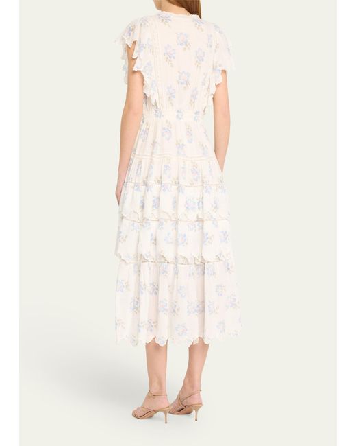 LoveShackFancy Natural Valina Tiered Flutter-sleeve Cotton Midi Dress