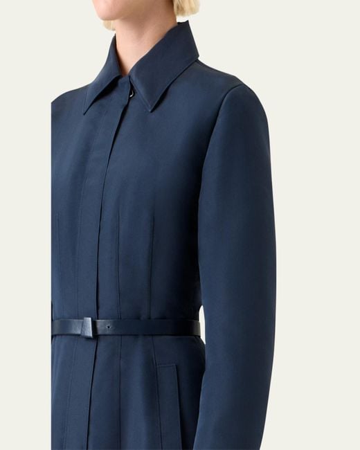 Akris Blue Ottoman Silk Belted A-Line Midi Shirtdress