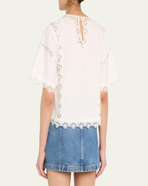 Ulla Johnson Natural Kai Embroidered Short-Sleeve Top