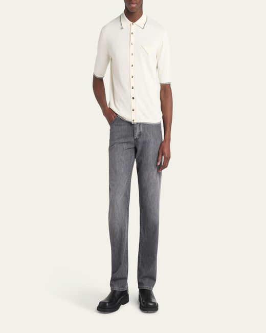 Bottega Veneta Natural Stripe Intarsia Knit Polo Shirt for men