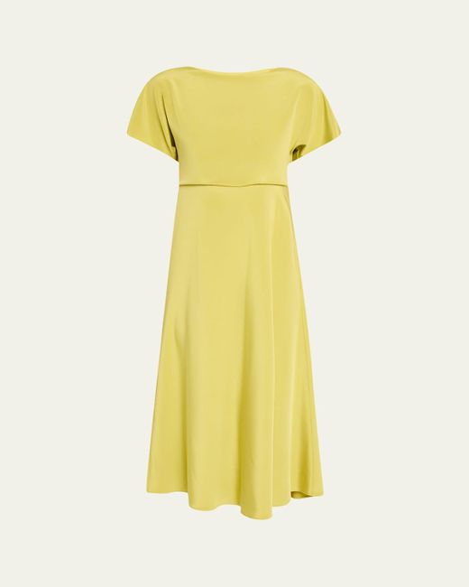 Lafayette 148 New York Yellow Solid Satin Midi Dress