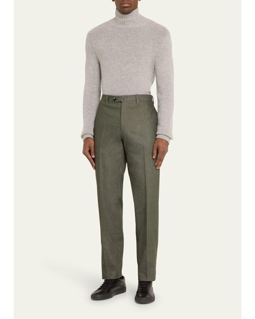 Cesare Attolini Green Wool-mohair Twill Trousers for men
