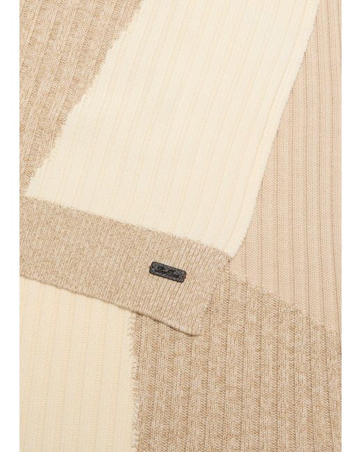 Loro Piana Natural Wool Rib-knit Colorblock Scarf for men