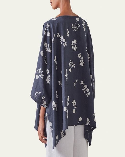 Eskandar Blue Dps Scoop-Neck 3/4-Sleeve Top (Mid Plus Length)