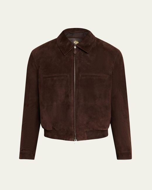 Loro Piana Brown Kane Doeskin Suede Bomber Jacket for men