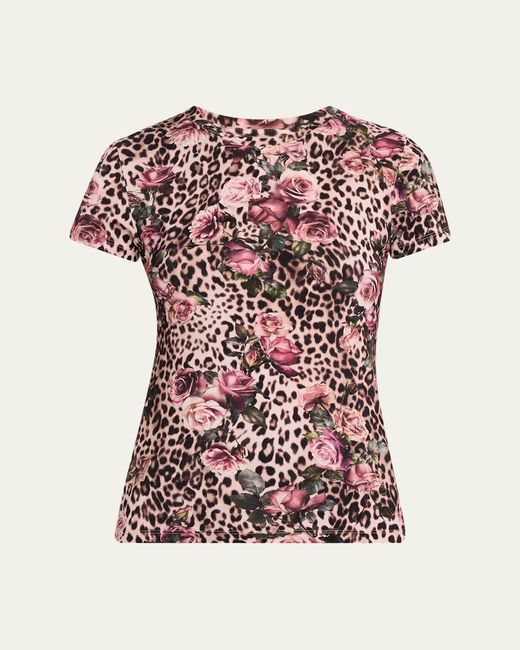 L'Agence Women's Red Ressi Short-Sleeve Floral Leopard Tee