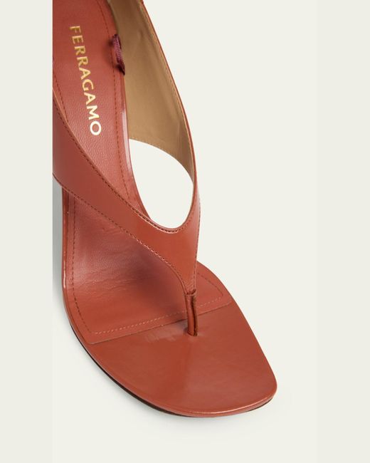 Ferragamo Leliu Leather Ankle-Wrap Thong Sandals in Red | Lyst