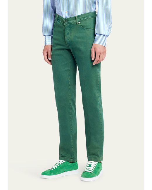 Kiton Green Slim Fit Denim 5-pocket Pants for men